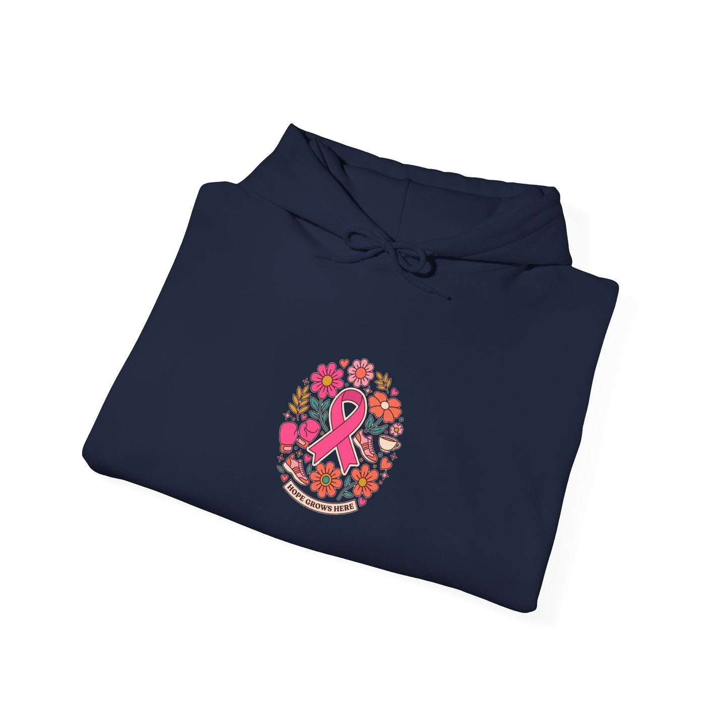 Pink Ribbon Floral Crest Hoodie | Breast Cancer Awareness, Support