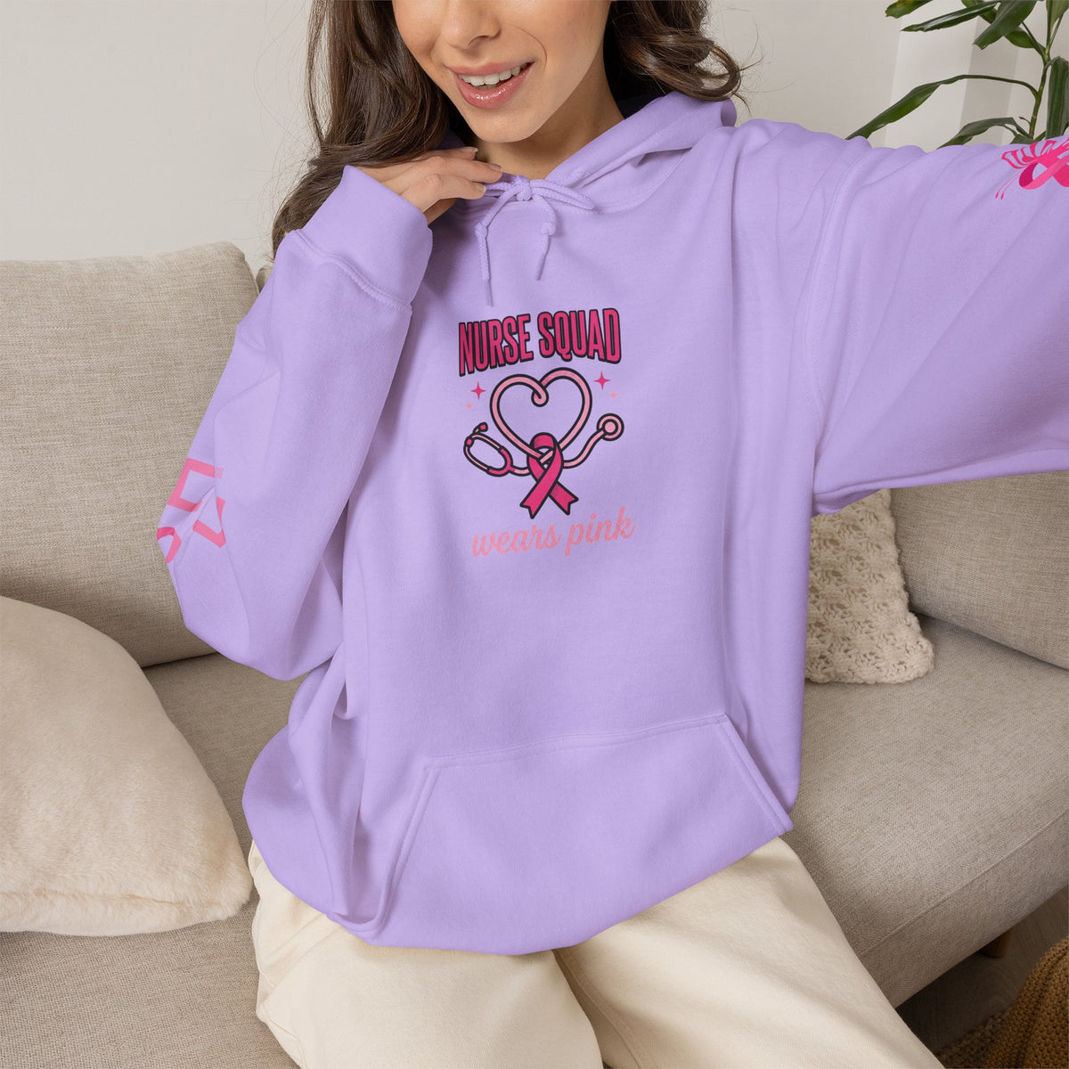 Nurse Squad Wears Pink Hoodie | Breast Cancer Awareness Nurse Pullover | Pink Ribbon Support Hoodie