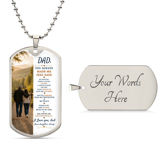 Luxury Dog Tag Necklace for Dad from Daughter – Protector Message – Meaningful Gift for Father