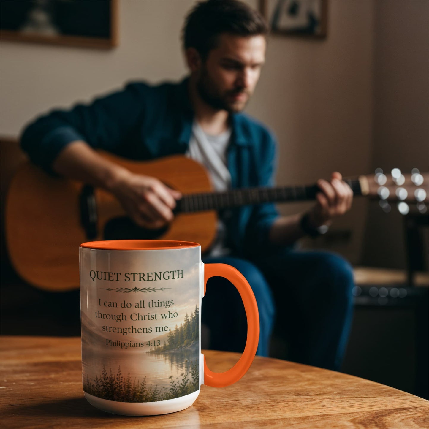 Quiet Strength | Christian Color Accent Mug | Philippians 4:13 | Faith-Inspired