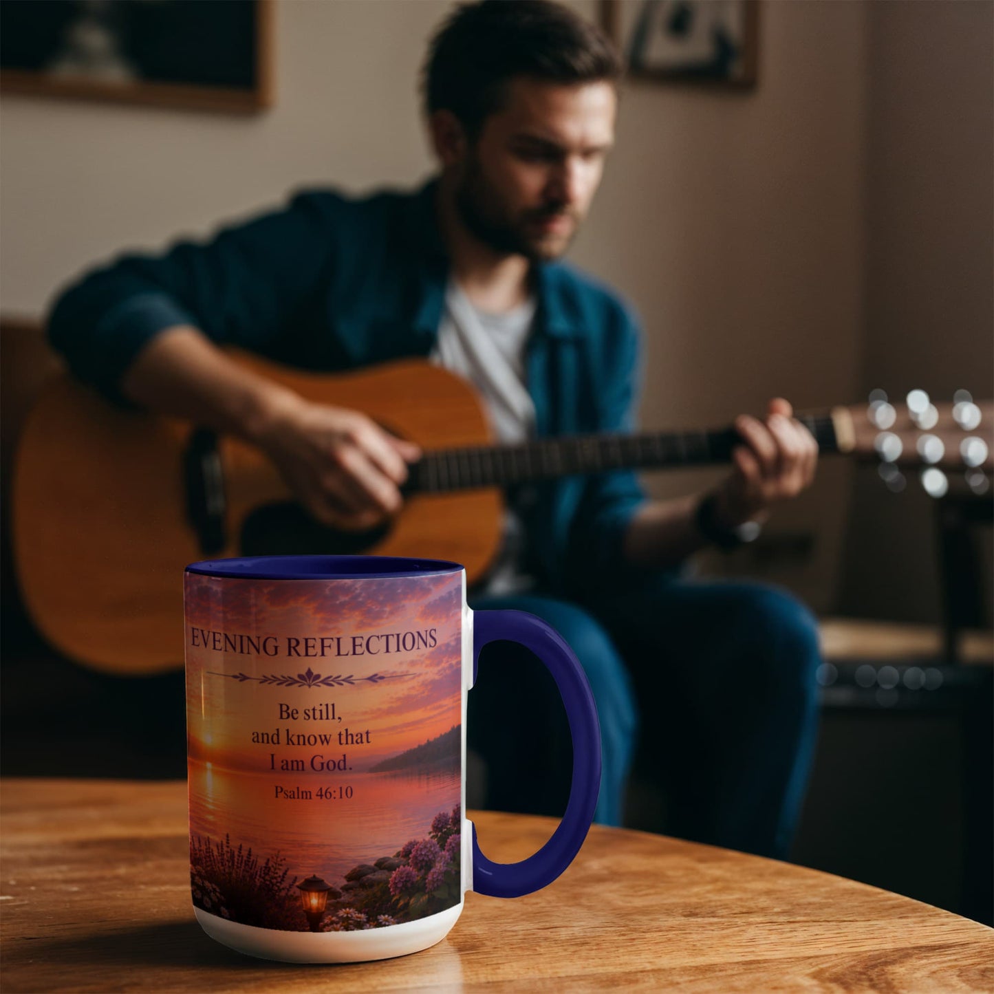 Evening Reflections | Christian Color Accent Coffee Mug | Psalm 46:10 | Inspirational Bible Verse Ceramic Mug