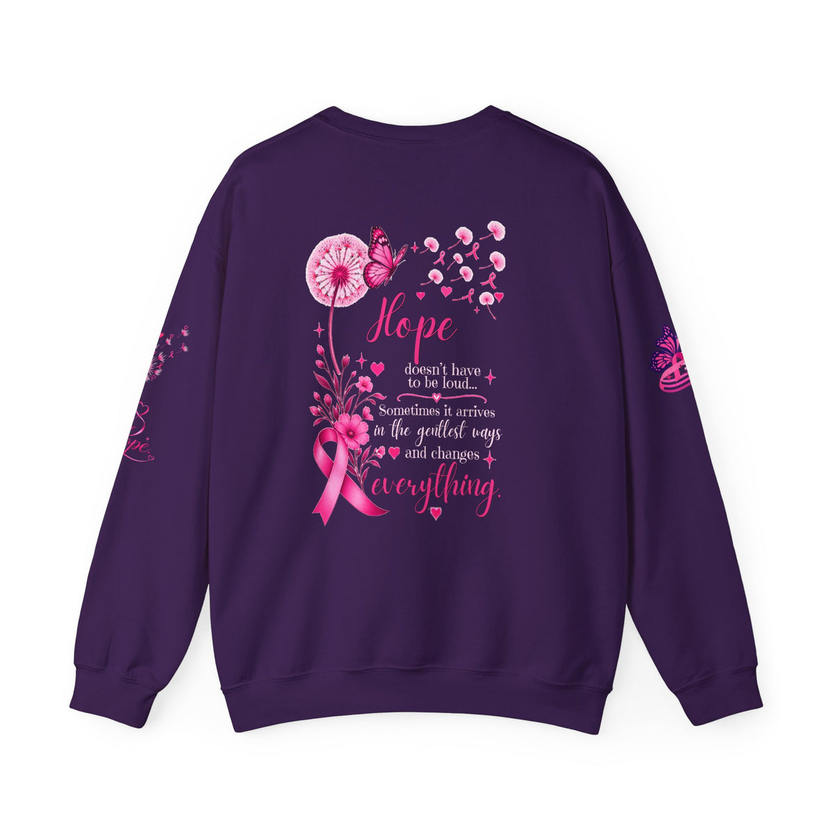 Hope Doesn't Have to Be Loud Sweatshirt | Breast Cancer Awareness Pink Ribbon Crewneck | Inspirational Gift for Survivors, Fighters & Supporters