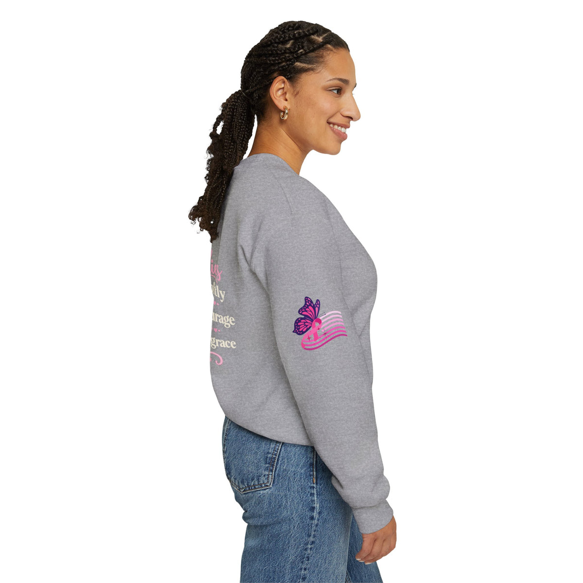 In This House We Wear Pink Crewneck Sweatshirt | Breast Cancer Awareness, Faith & Hope