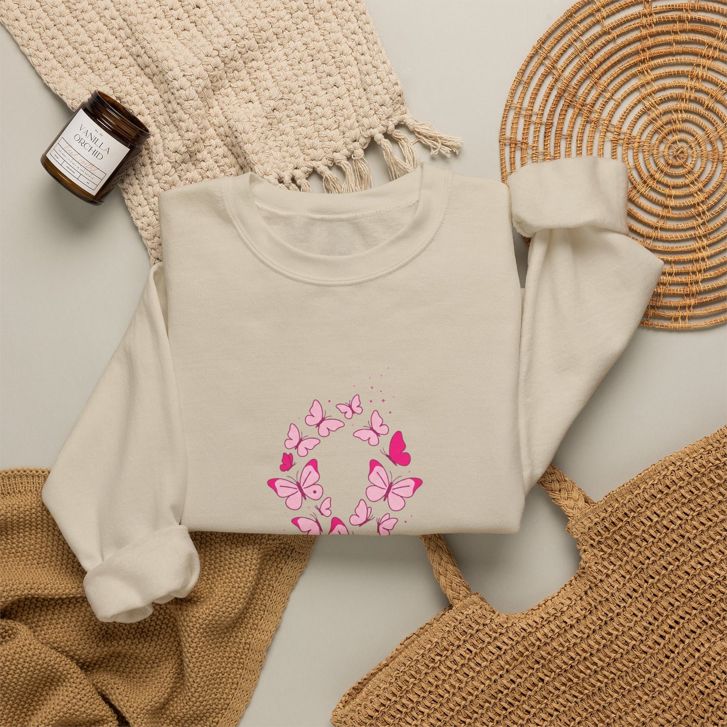 Pink Ribbon Butterfly Crewneck Sweatshirt | Breast Cancer Awareness