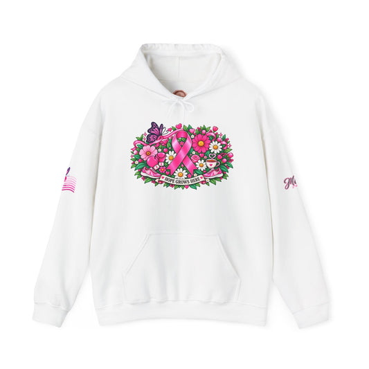 Hope Grows Here Hoodie | Pink Ribbon Floral Faith Support | Breast Cancer Awareness