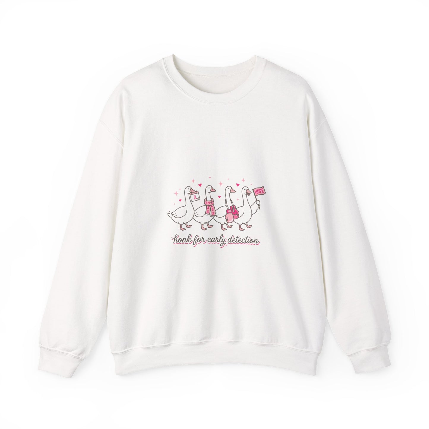 Cancer Awareness Ducks Crewneck Sweatshirt | Pink Ribbon, Supportive Typography