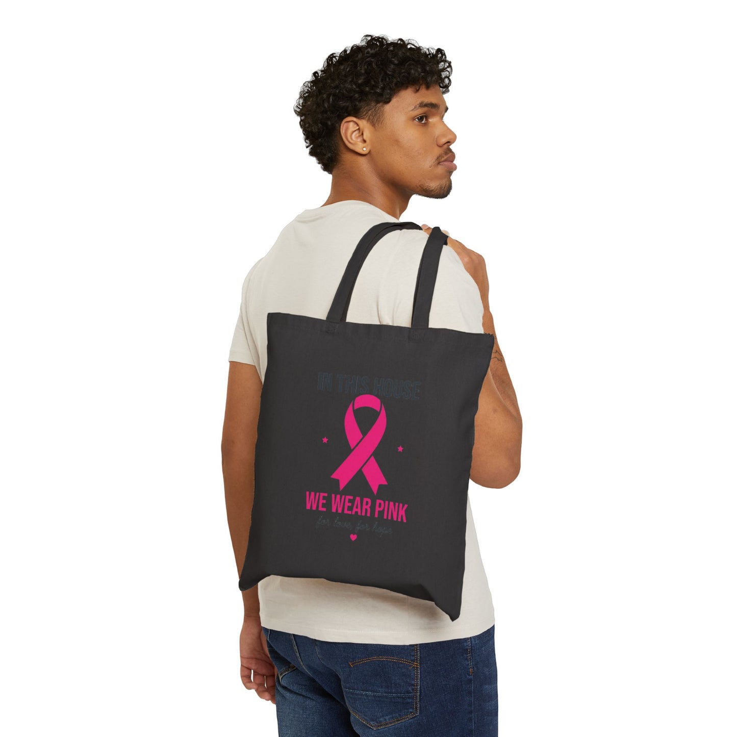 We Wear Pink Ribbon Tote | Breast Cancer Awareness, Support Canvas Tote