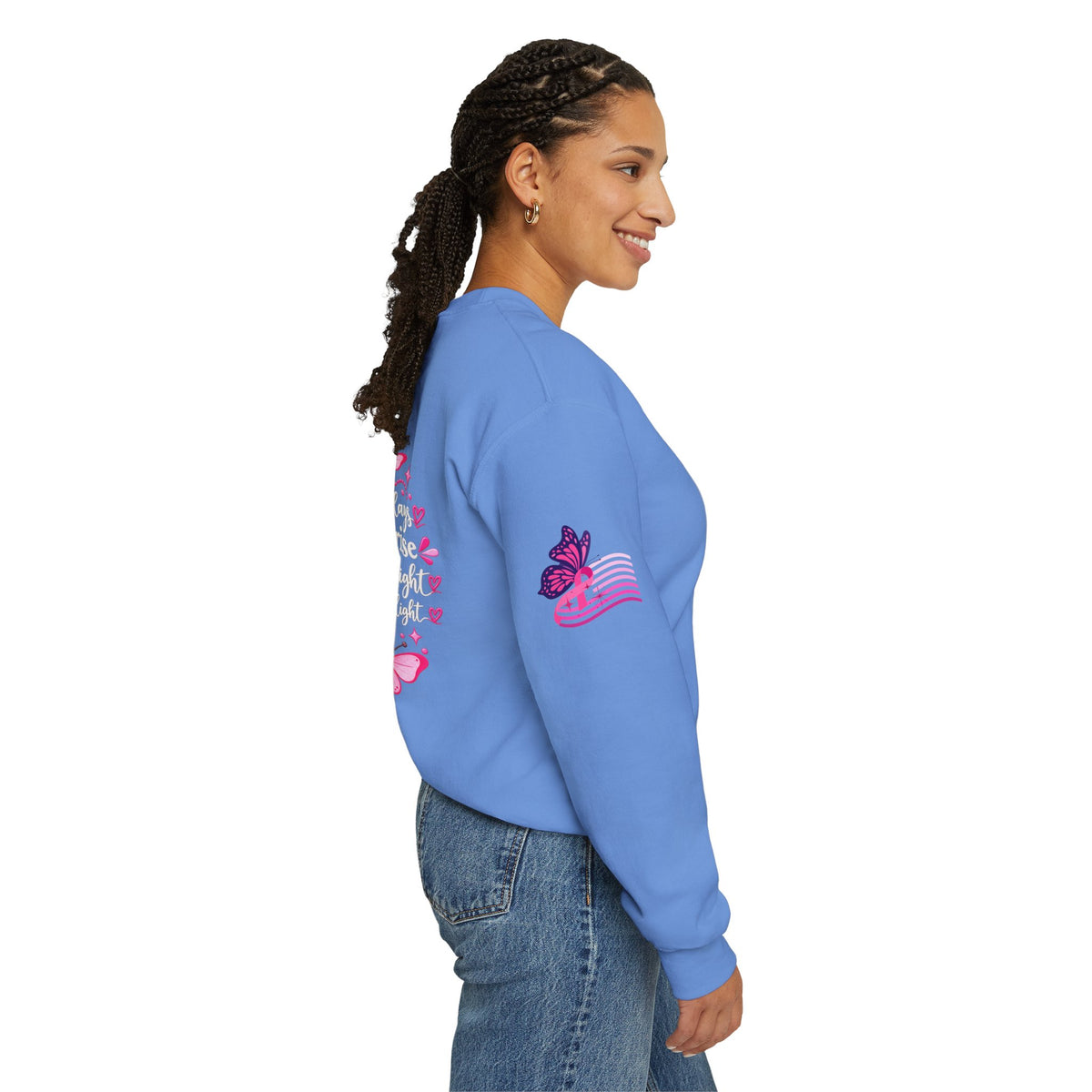 Pink Ribbon Butterfly Crewneck Sweatshirt | Breast Cancer Awareness