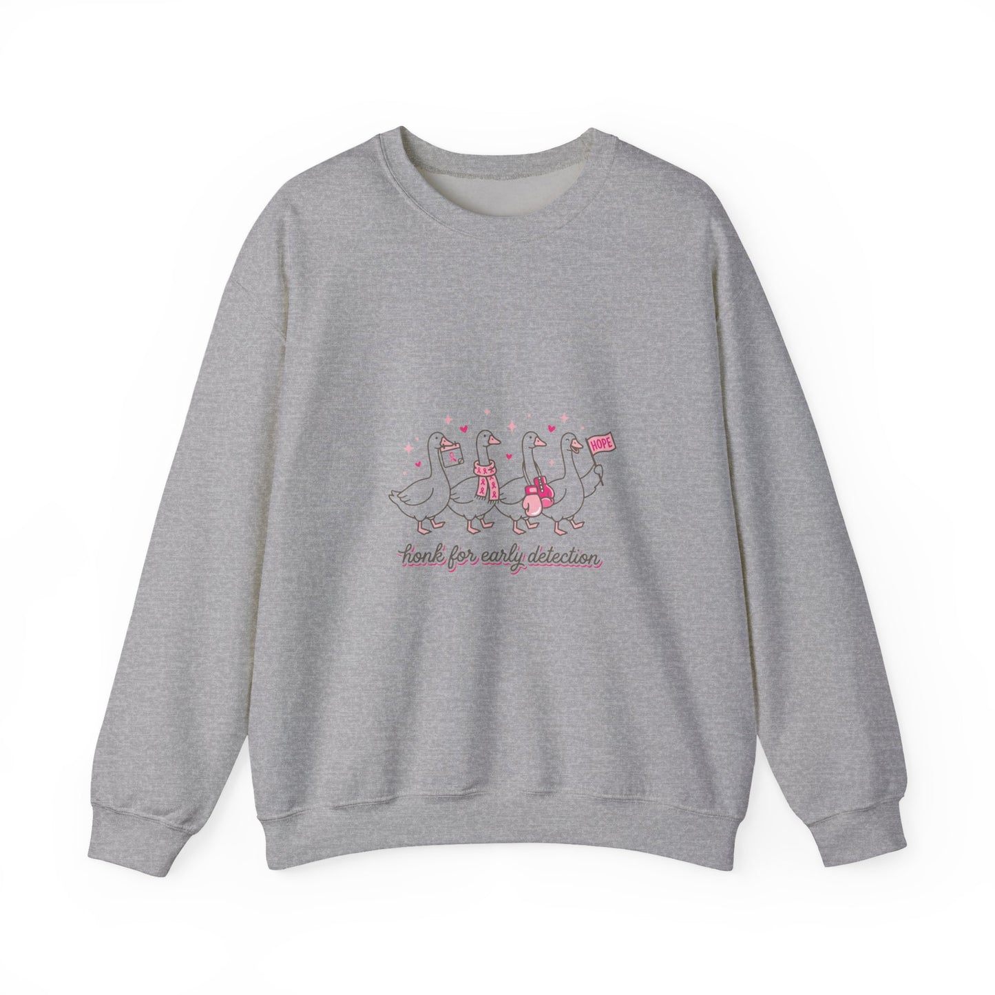 Cancer Awareness Ducks Crewneck Sweatshirt | Pink Ribbon, Supportive Typography