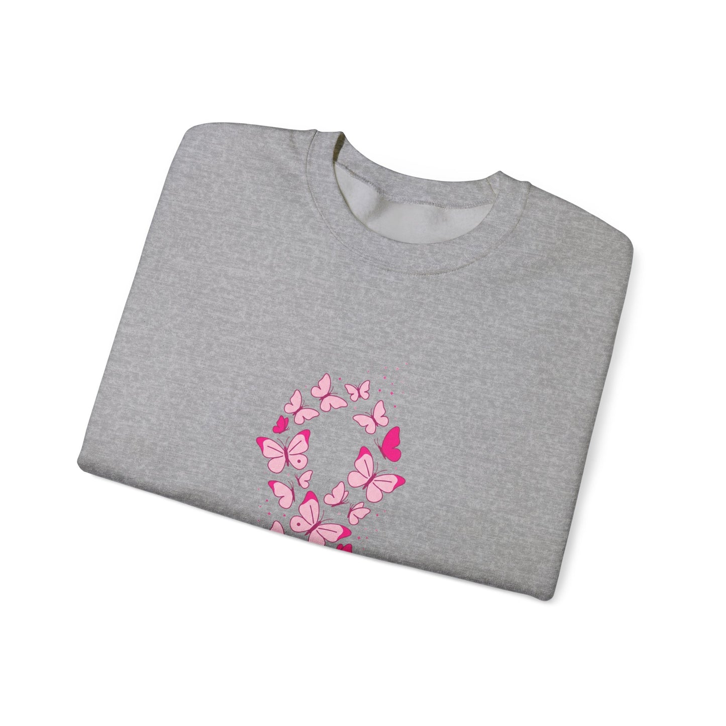 Pink Ribbon Butterfly Crewneck Sweatshirt | Breast Cancer Awareness