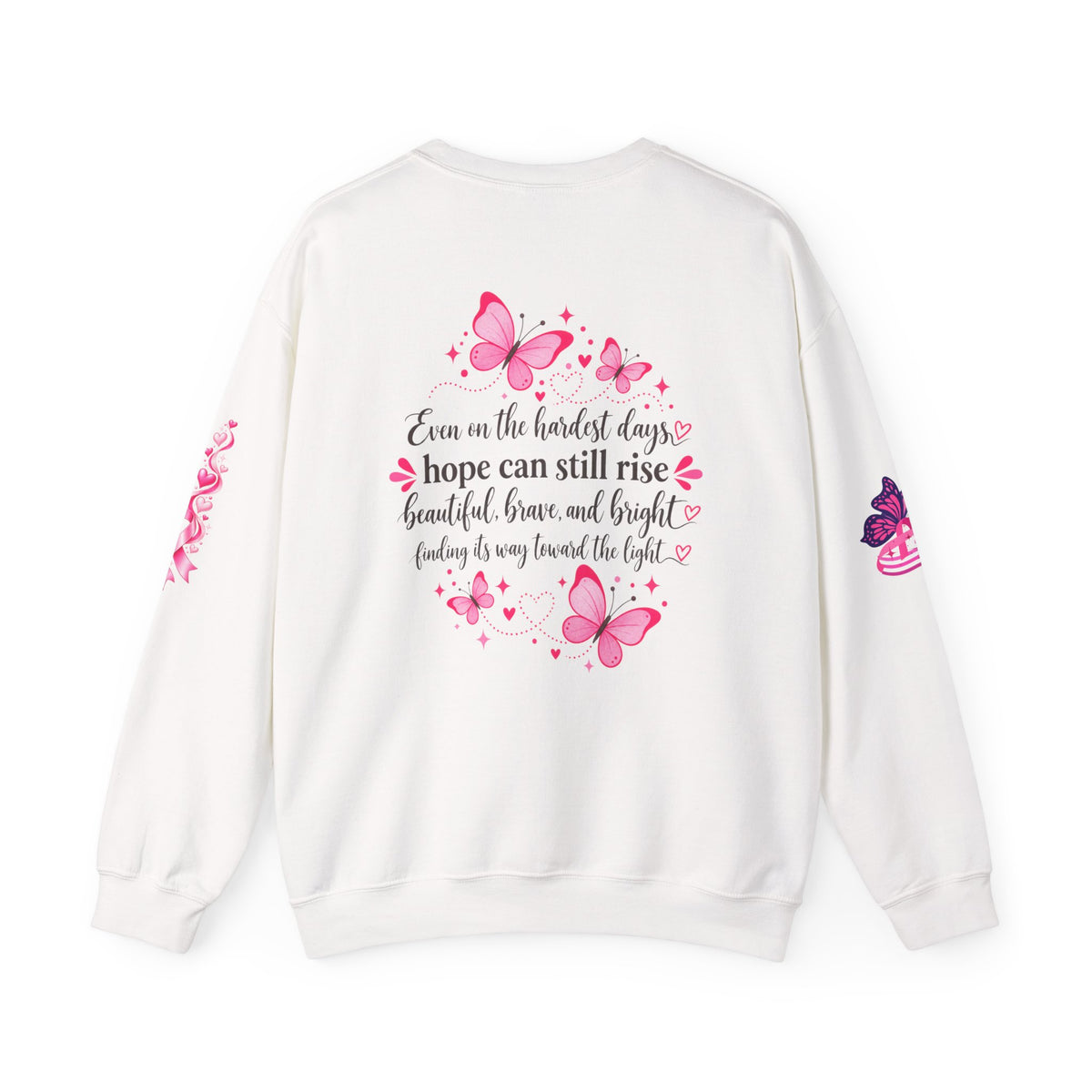 Pink Ribbon Butterfly Crewneck Sweatshirt | Breast Cancer Awareness