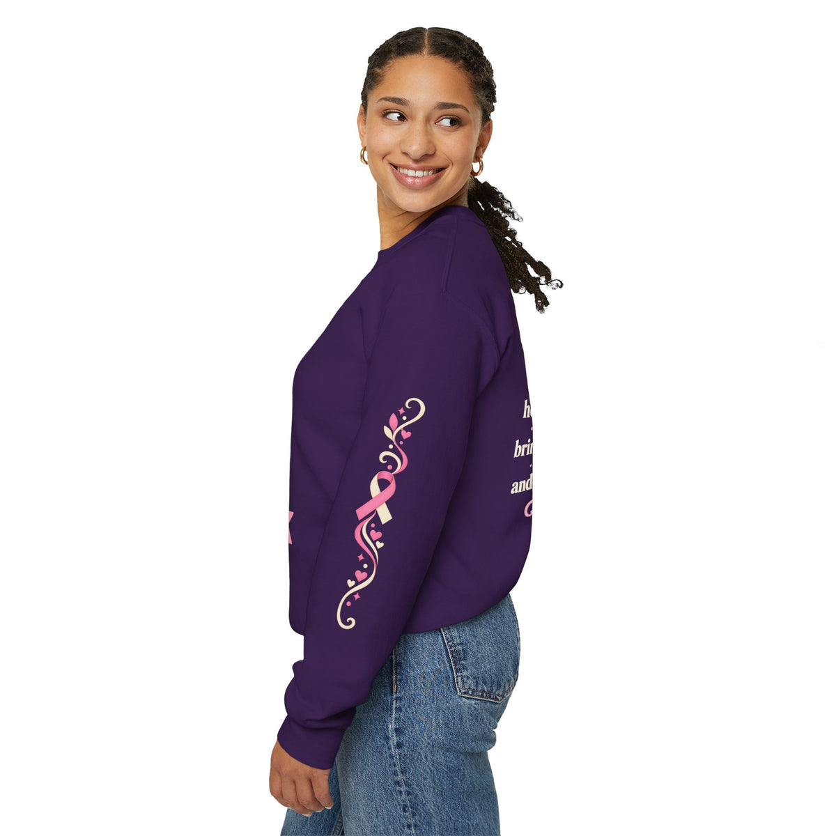 In This House We Wear Pink Crewneck Sweatshirt | Breast Cancer Awareness, Faith & Hope