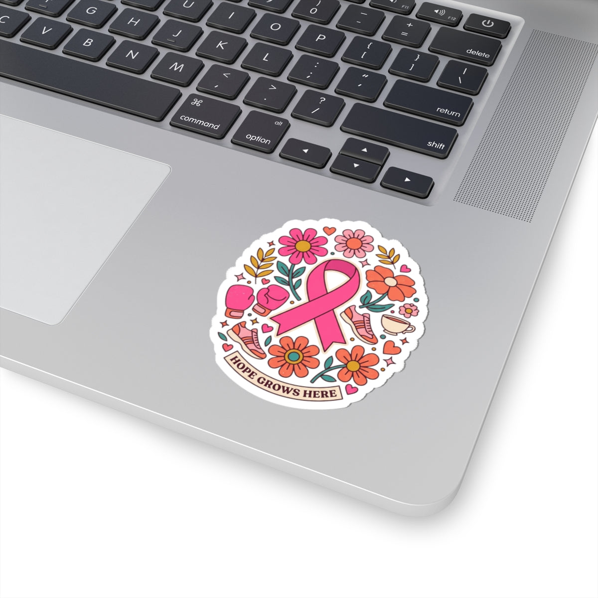 Breast Cancer Awareness Ribbon Sticker | Pink Ribbon, Hope Grows Here