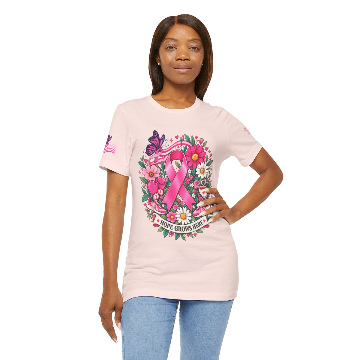 Hope Grows Here Ribbon Tee | Breast Cancer Awareness, Pink Floral