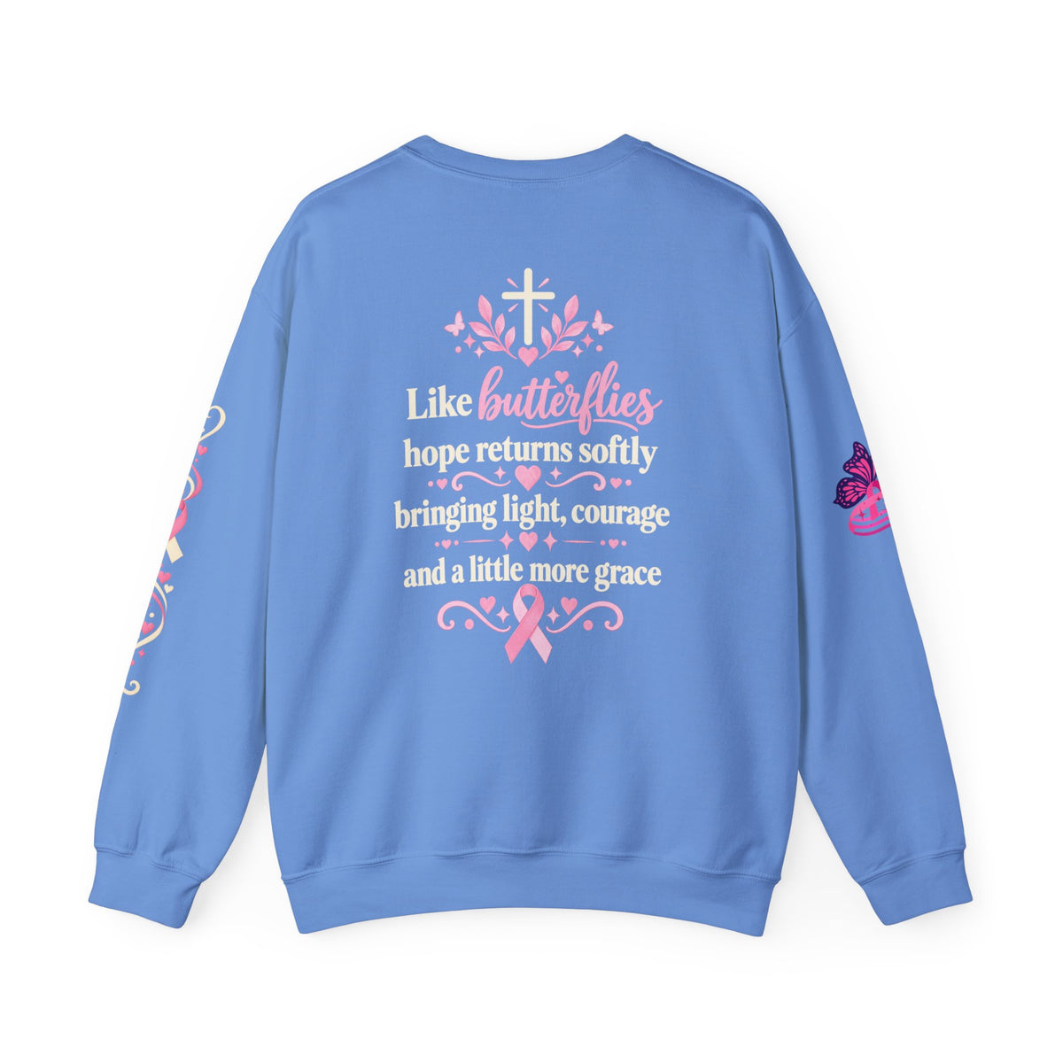 In This House We Wear Pink Crewneck Sweatshirt | Breast Cancer Awareness, Faith & Hope