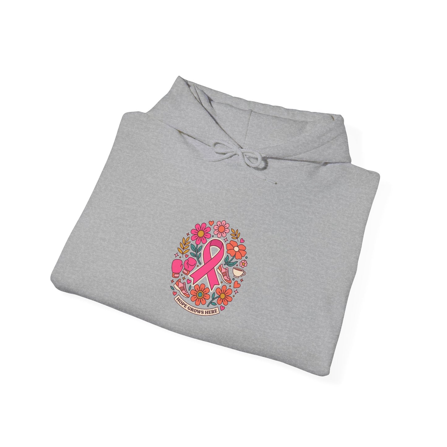Pink Ribbon Floral Crest Hoodie | Breast Cancer Awareness, Support