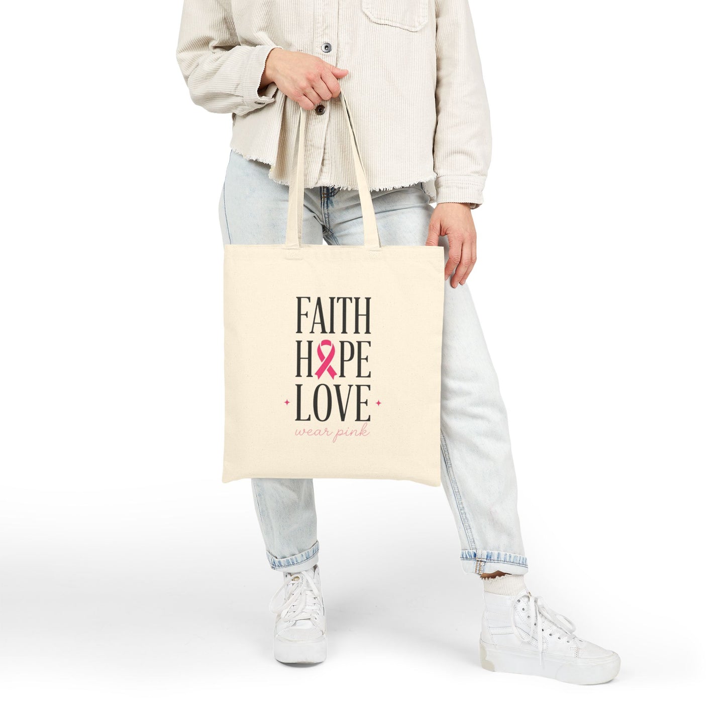 Faith Hope Love Ribbon Tote | Breast Cancer Awareness, Pink Ribbon