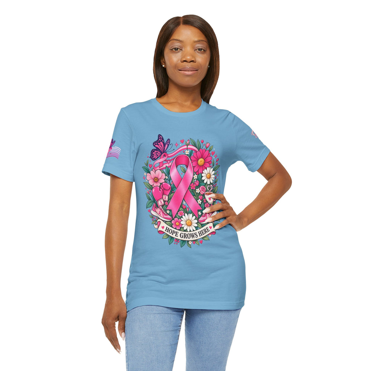 Hope Grows Here Ribbon Tee | Breast Cancer Awareness, Pink Floral