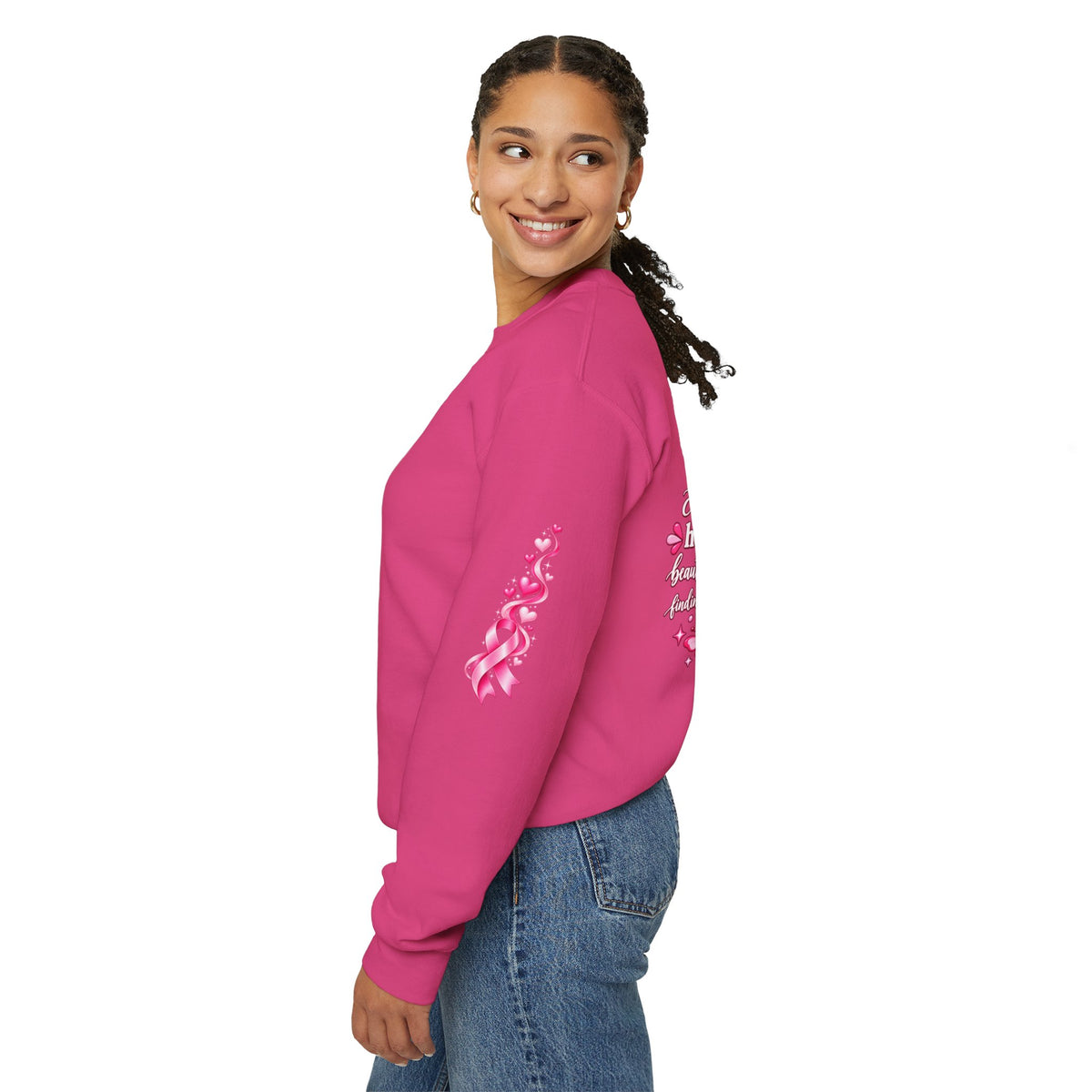 Pink Ribbon Butterfly Crewneck Sweatshirt | Breast Cancer Awareness