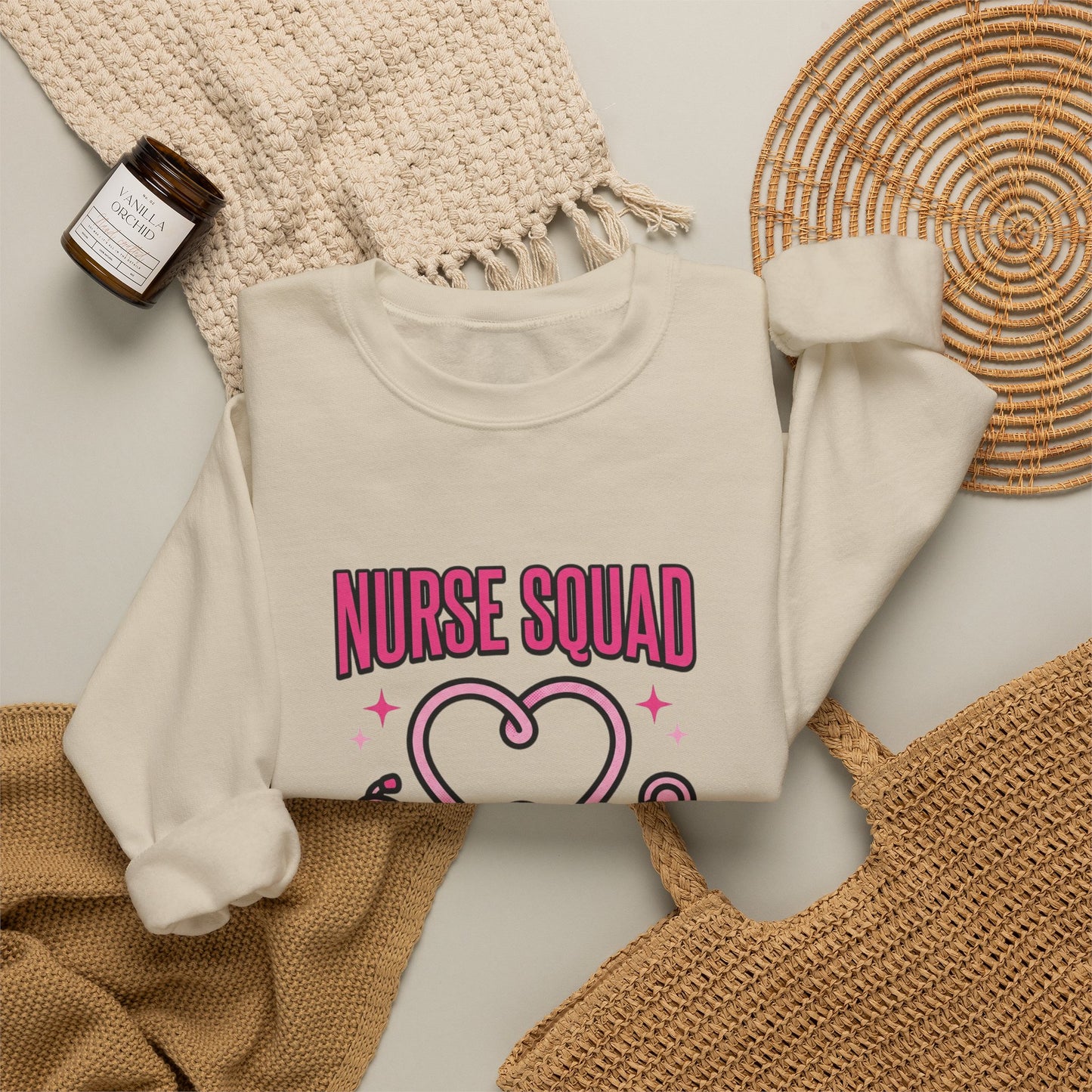 Nurse Squad Ribbon Crewneck | Breast Cancer Awareness, Pink Stethoscope