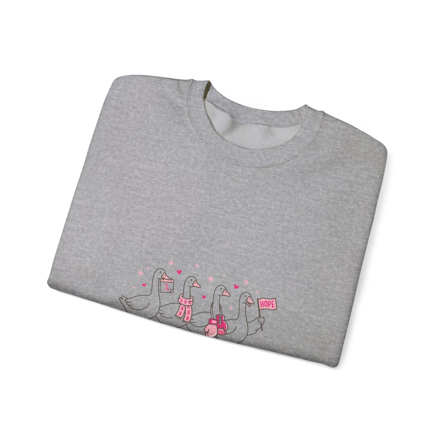 Cancer Awareness Ducks Crewneck Sweatshirt | Pink Ribbon, Supportive Typography