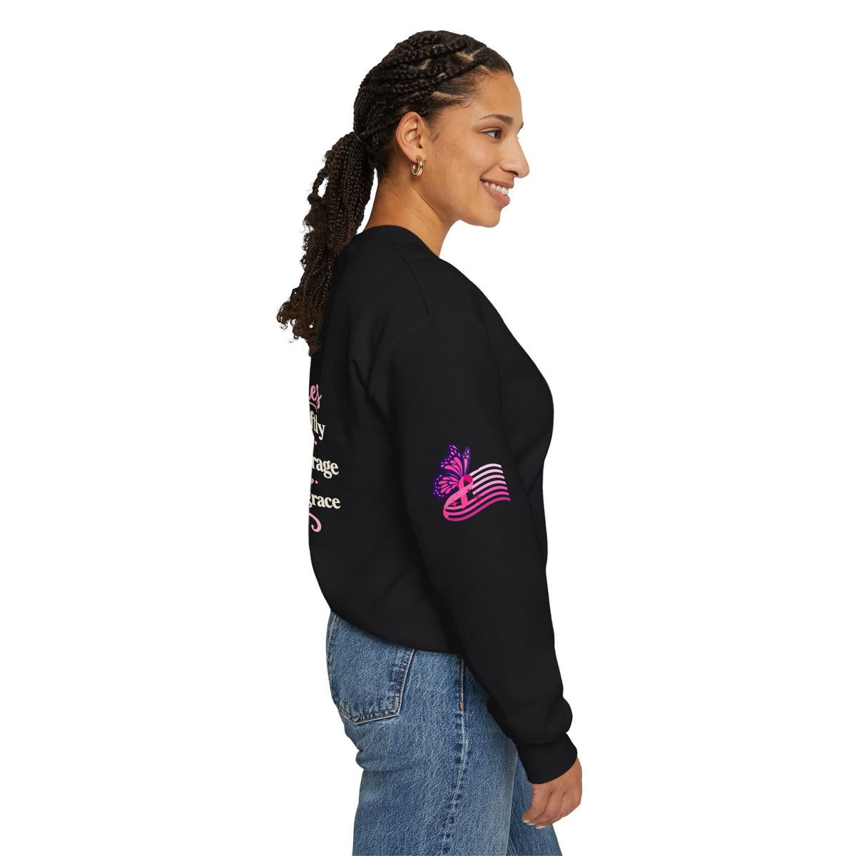 In This House We Wear Pink Crewneck Sweatshirt | Breast Cancer Awareness, Faith & Hope