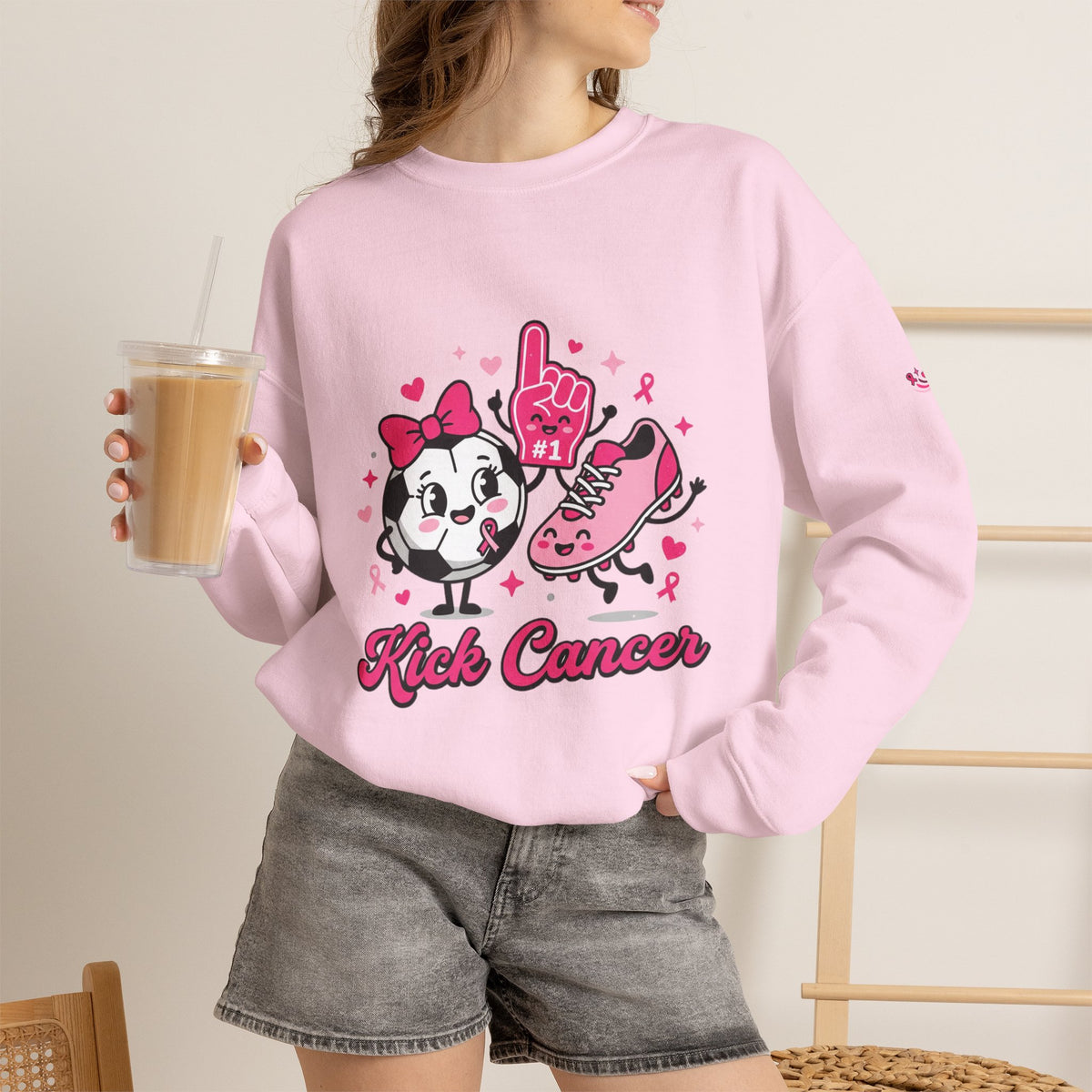 Kick Cancer Crewneck Sweatshirt | Breast Cancer Awareness, Pink Ribbon