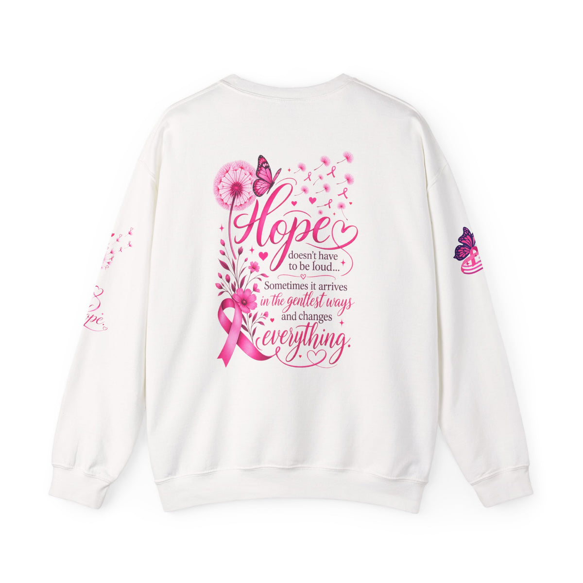 Hope Doesn't Have to Be Loud Sweatshirt | Breast Cancer Awareness Pink Ribbon Crewneck | Inspirational Gift for Survivors, Fighters & Supporters