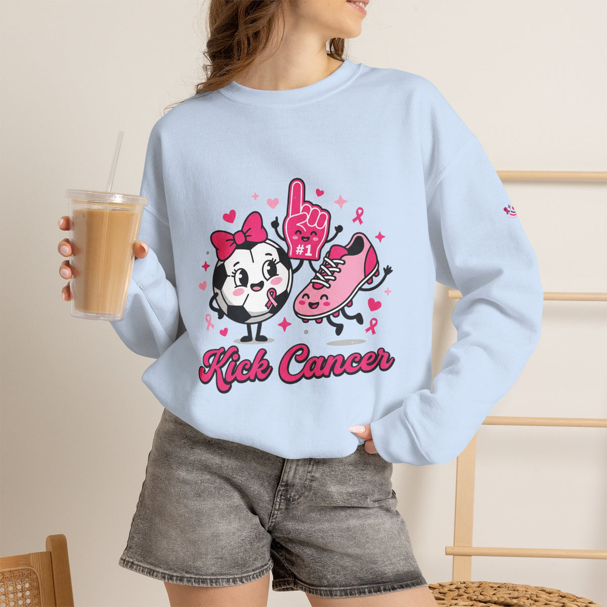Kick Cancer Crewneck Sweatshirt | Breast Cancer Awareness, Pink Ribbon