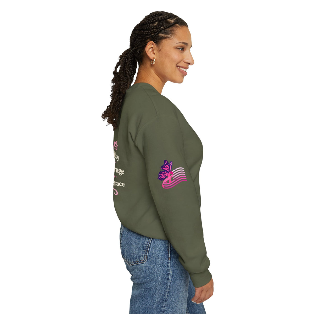 In This House We Wear Pink Crewneck Sweatshirt | Breast Cancer Awareness, Faith & Hope