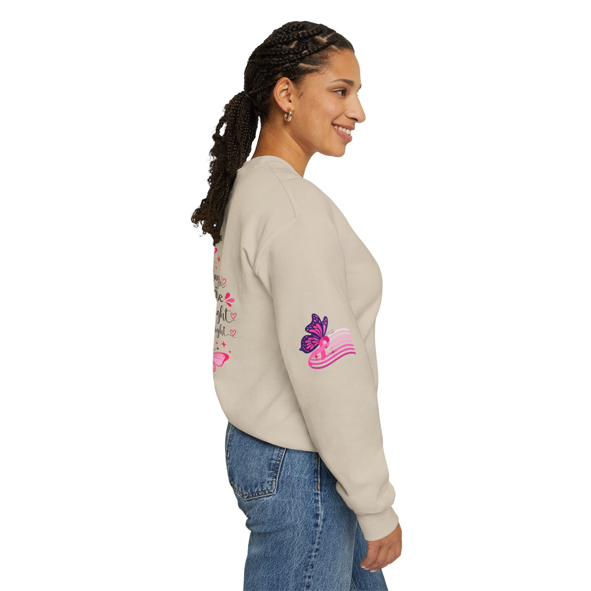 Pink Ribbon Butterfly Crewneck Sweatshirt | Breast Cancer Awareness