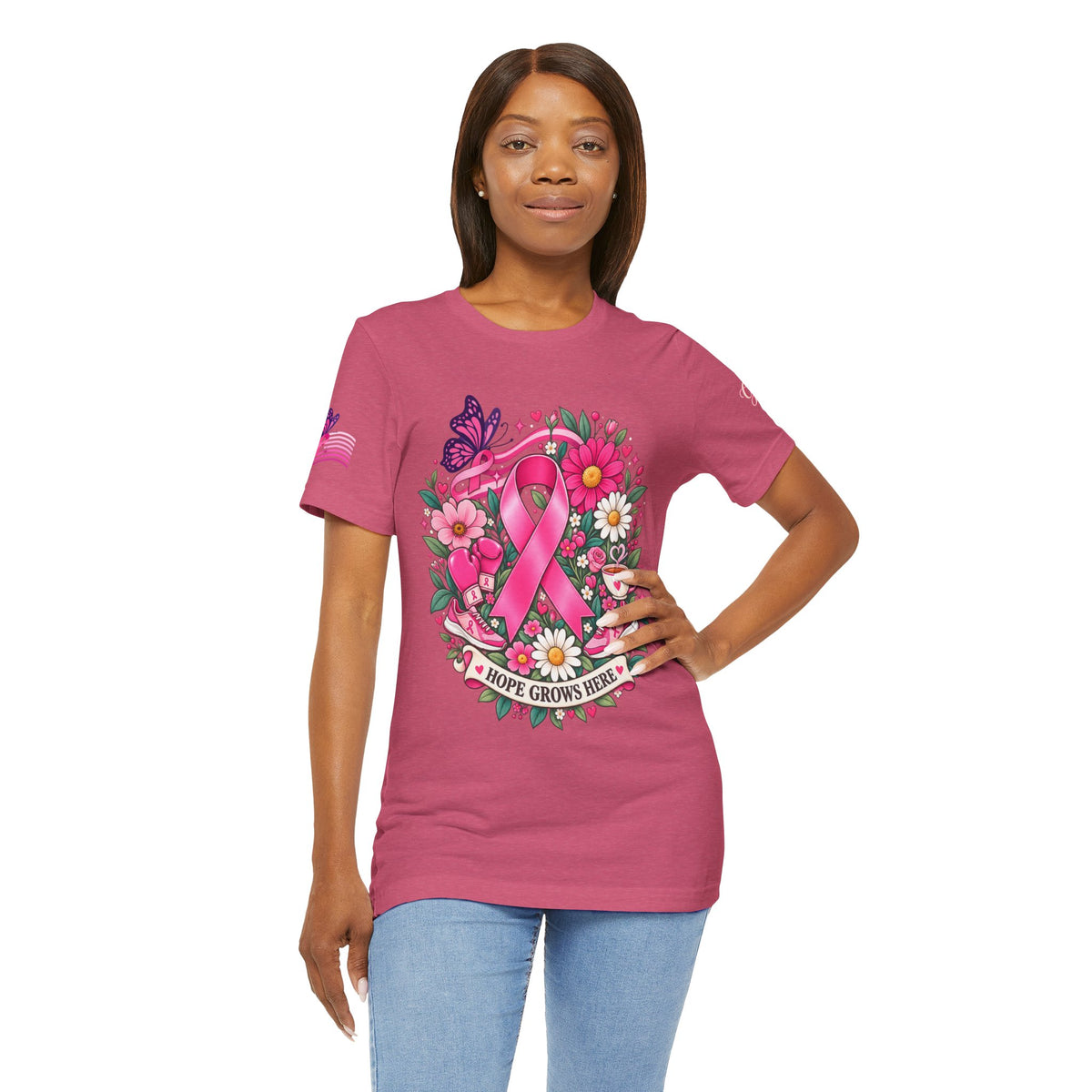 Hope Grows Here Ribbon Tee | Breast Cancer Awareness, Pink Floral