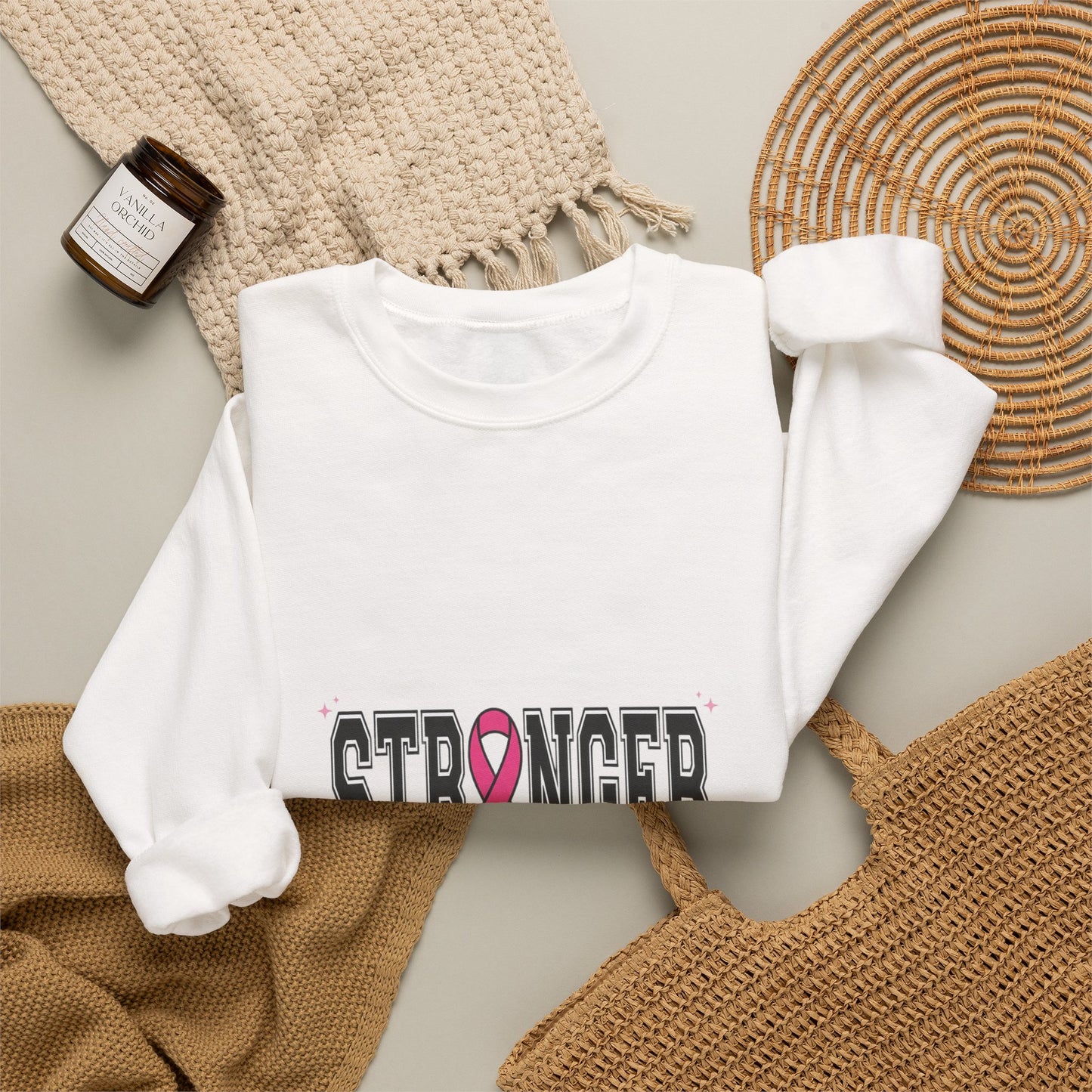 Stronger Together pink ribbon Crewneck Sweatshirt | Breast Cancer Awareness