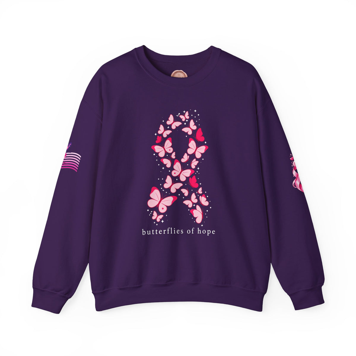Pink Ribbon Butterfly Crewneck Sweatshirt | Breast Cancer Awareness