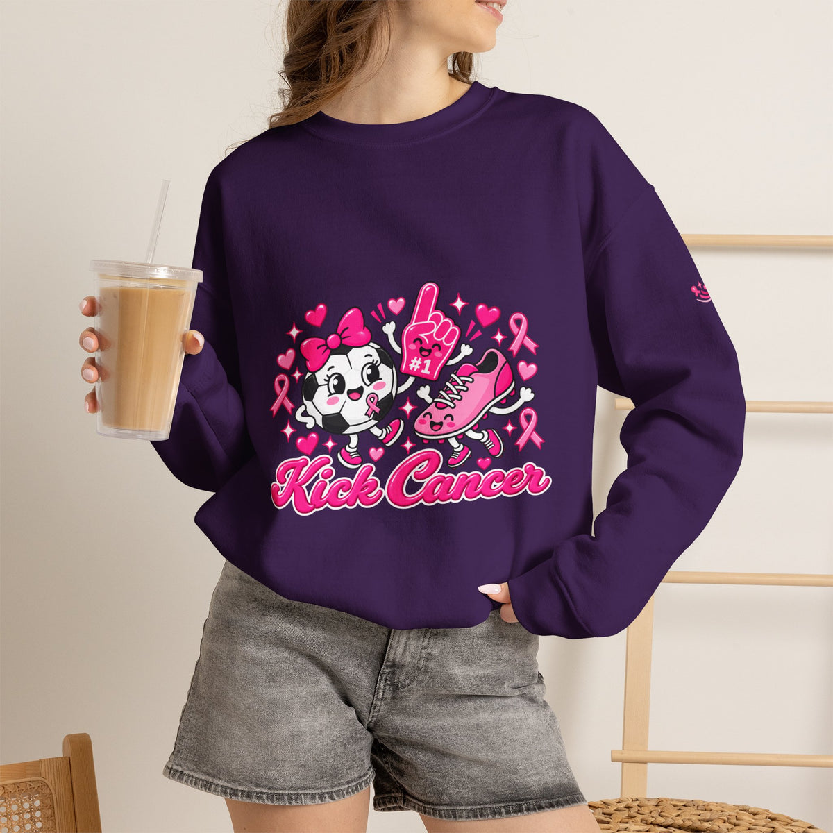 Kick Cancer Crewneck Sweatshirt | Breast Cancer Awareness, Pink Ribbon