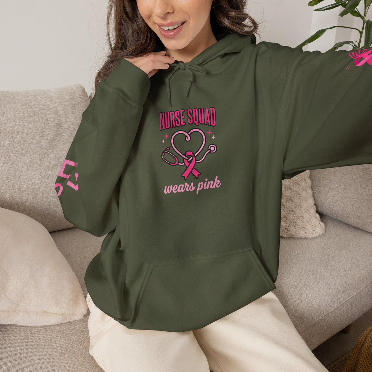 Nurse Squad Wears Pink Hoodie | Breast Cancer Awareness Nurse Pullover | Pink Ribbon Support Hoodie
