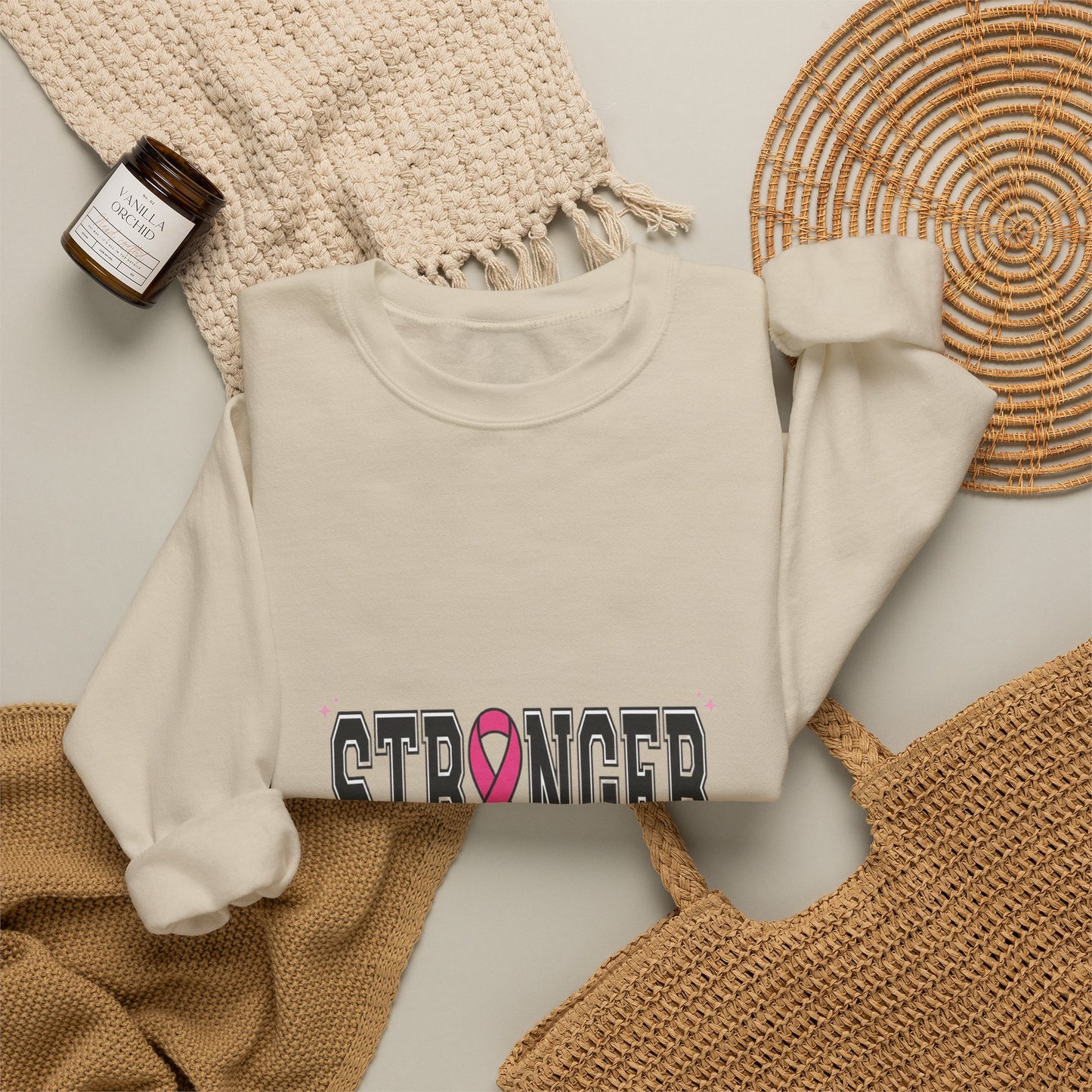 Stronger Together pink ribbon Crewneck Sweatshirt | Breast Cancer Awareness