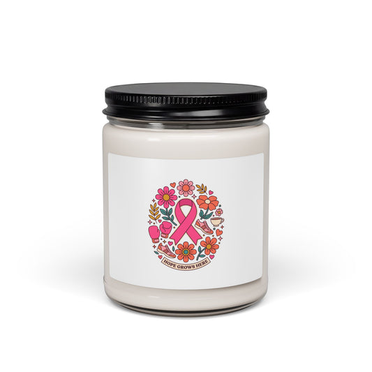 Breast Cancer Awareness Ribbon Candle | Scented Soy 9oz, Pink Floral Support