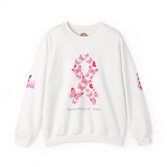 Pink Ribbon Butterfly Crewneck Sweatshirt | Breast Cancer Awareness