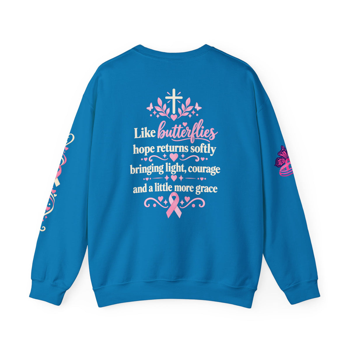 In This House We Wear Pink Crewneck Sweatshirt | Breast Cancer Awareness, Faith & Hope