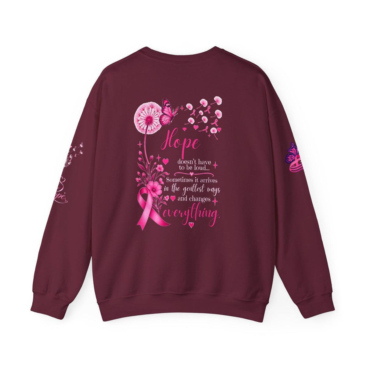 Hope Doesn't Have to Be Loud Sweatshirt | Breast Cancer Awareness Pink Ribbon Crewneck | Inspirational Gift for Survivors, Fighters & Supporters