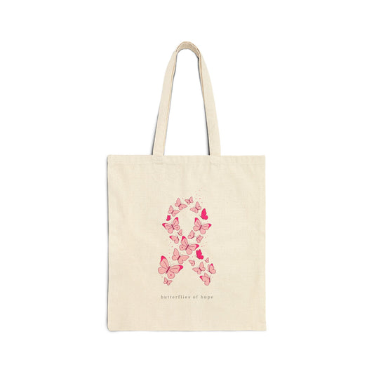 Pink Ribbon Butterfly Design Tote | Breast Cancer Awareness, Support