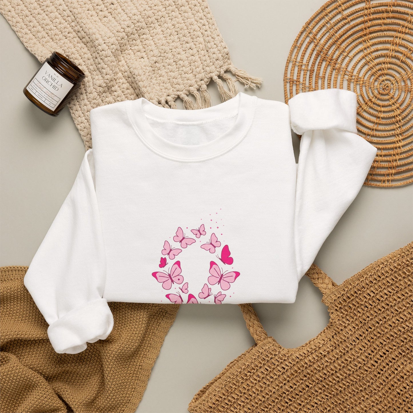 Pink Ribbon Butterfly Crewneck Sweatshirt | Breast Cancer Awareness