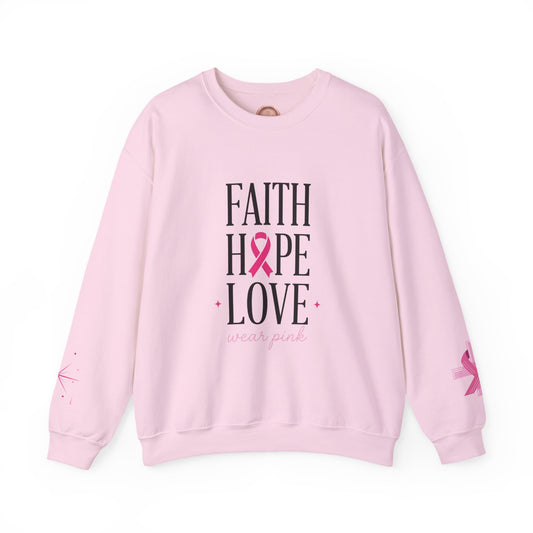 Faith Hope Love Ribbon Sweatshirt | Breast Cancer Awareness Pink Ribbon Crewneck