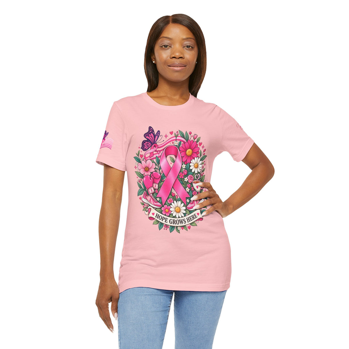 Hope Grows Here Ribbon Tee | Breast Cancer Awareness, Pink Floral