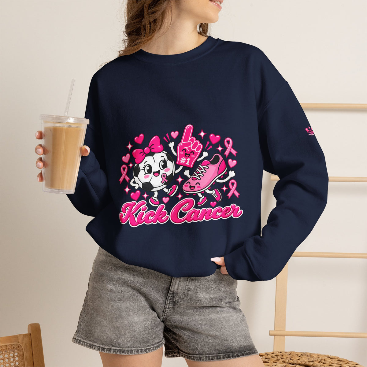 Kick Cancer Crewneck Sweatshirt | Breast Cancer Awareness, Pink Ribbon