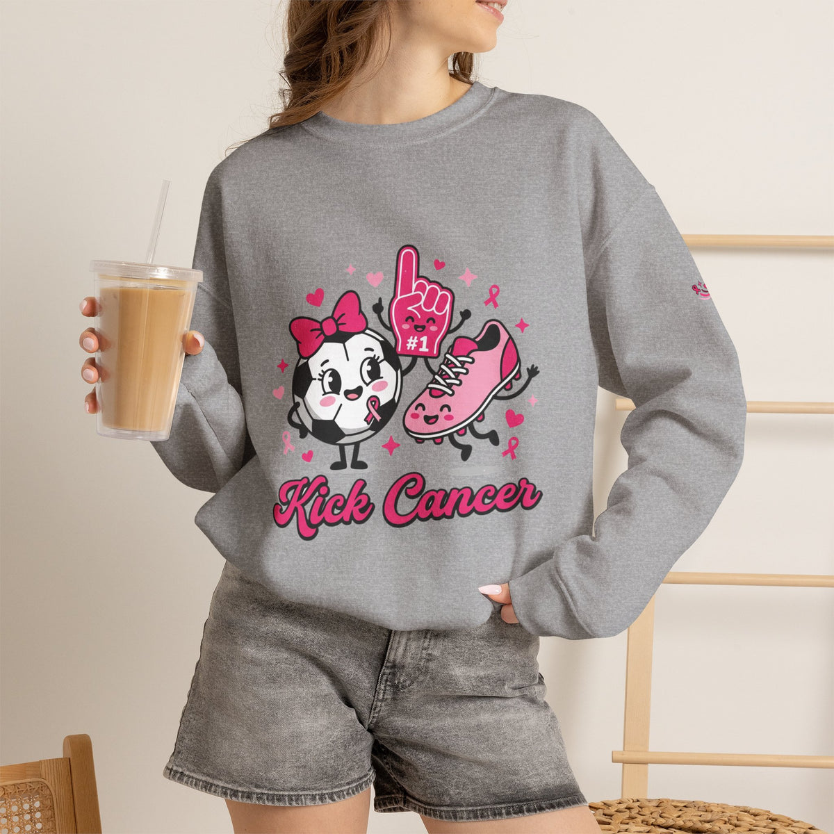 Kick Cancer Crewneck Sweatshirt | Breast Cancer Awareness, Pink Ribbon
