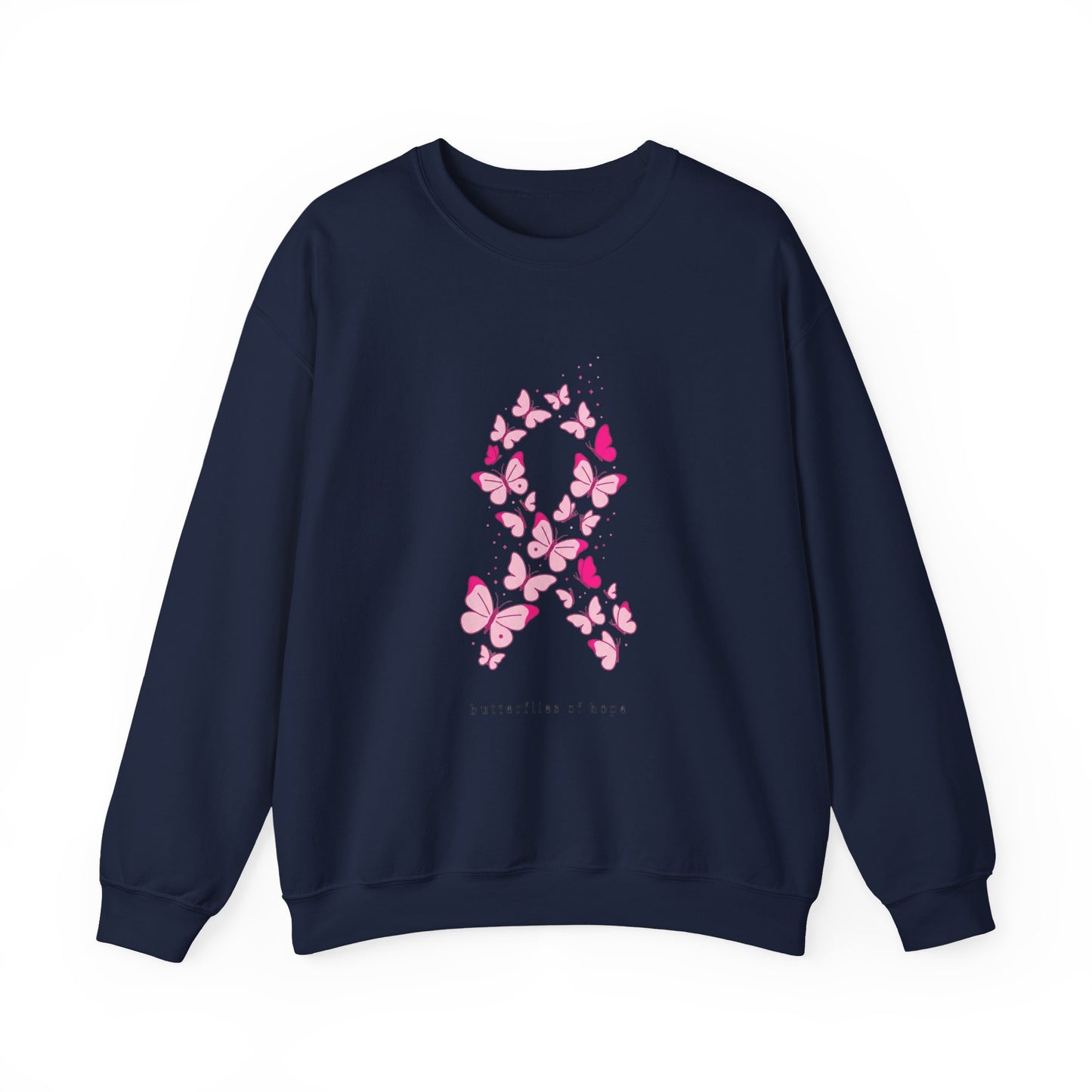 Pink Ribbon Butterfly Crewneck Sweatshirt | Breast Cancer Awareness