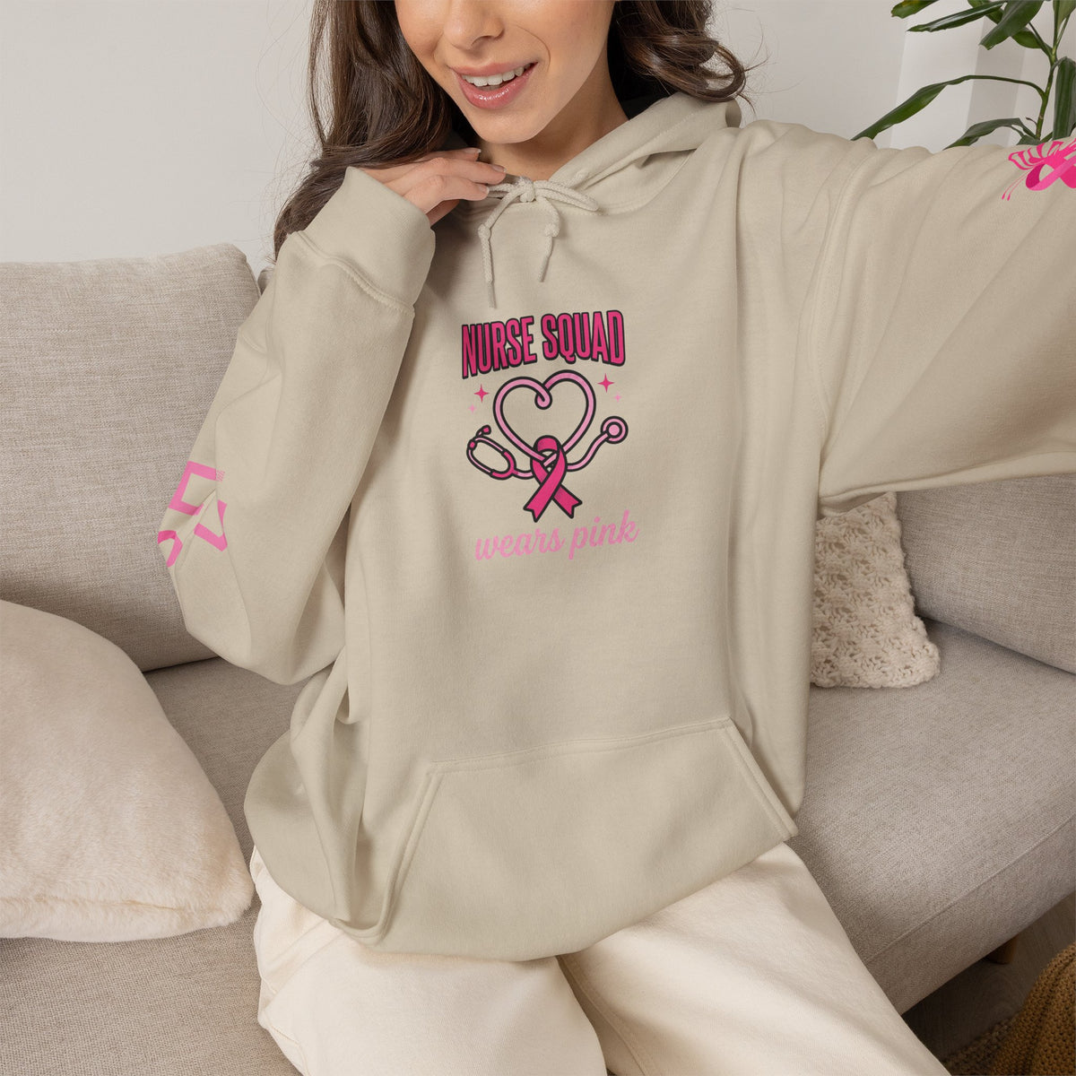 Nurse Squad Wears Pink Hoodie | Breast Cancer Awareness Nurse Pullover | Pink Ribbon Support Hoodie
