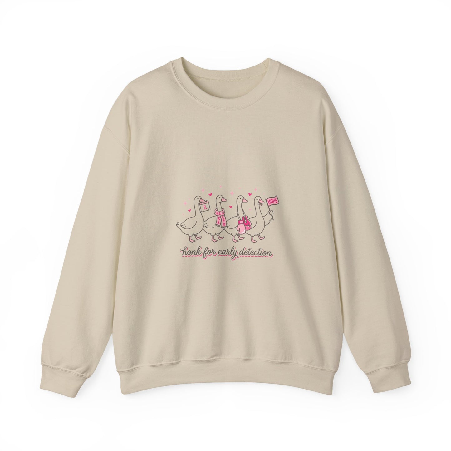 Cancer Awareness Ducks Crewneck Sweatshirt | Pink Ribbon, Supportive Typography